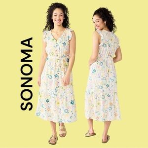SONOMA women’s Floral Ruffle Middi  Sleeveless Dress Size